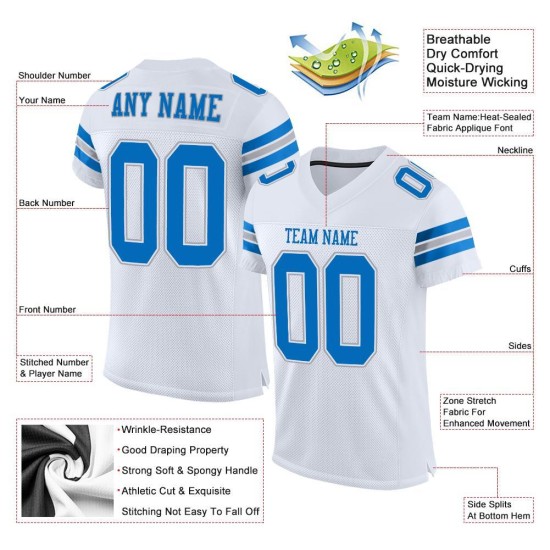 Custom White Panther Blue-Light Gray Mesh Authentic Football Jersey